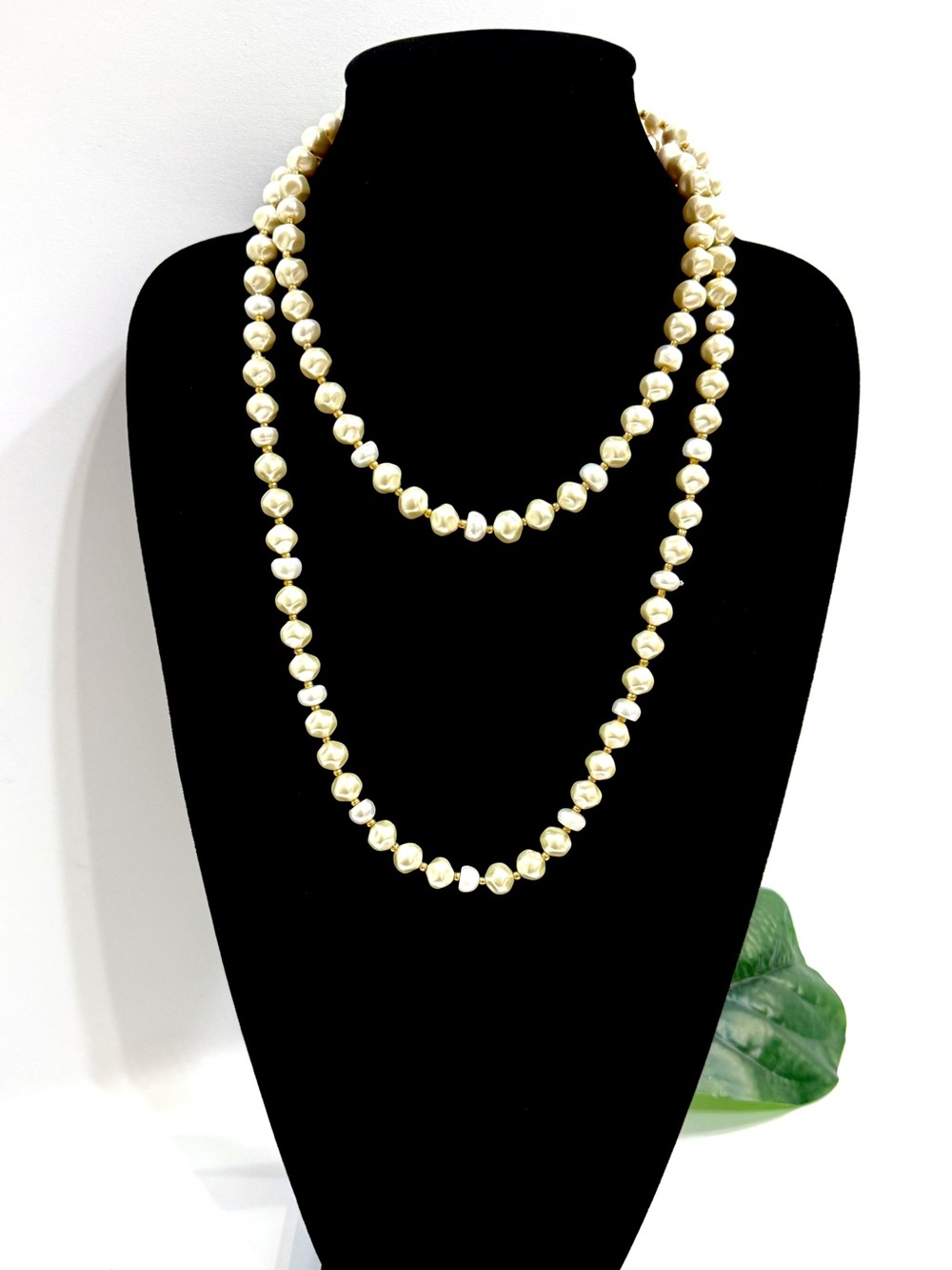 Chico’s Faux Pearl Long Strand Necklace Ivory Gold Tone Convertible NWOT